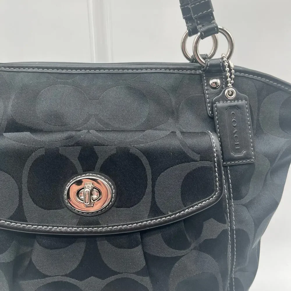 COACH Leah Signature Turnlock Satchel, Black